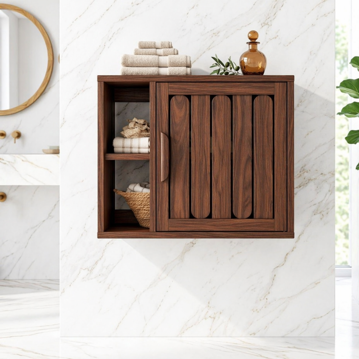 Floating Bathroom Cabinet, Modern Wall Mounted Vanity Storage Shelf Organizer Unit