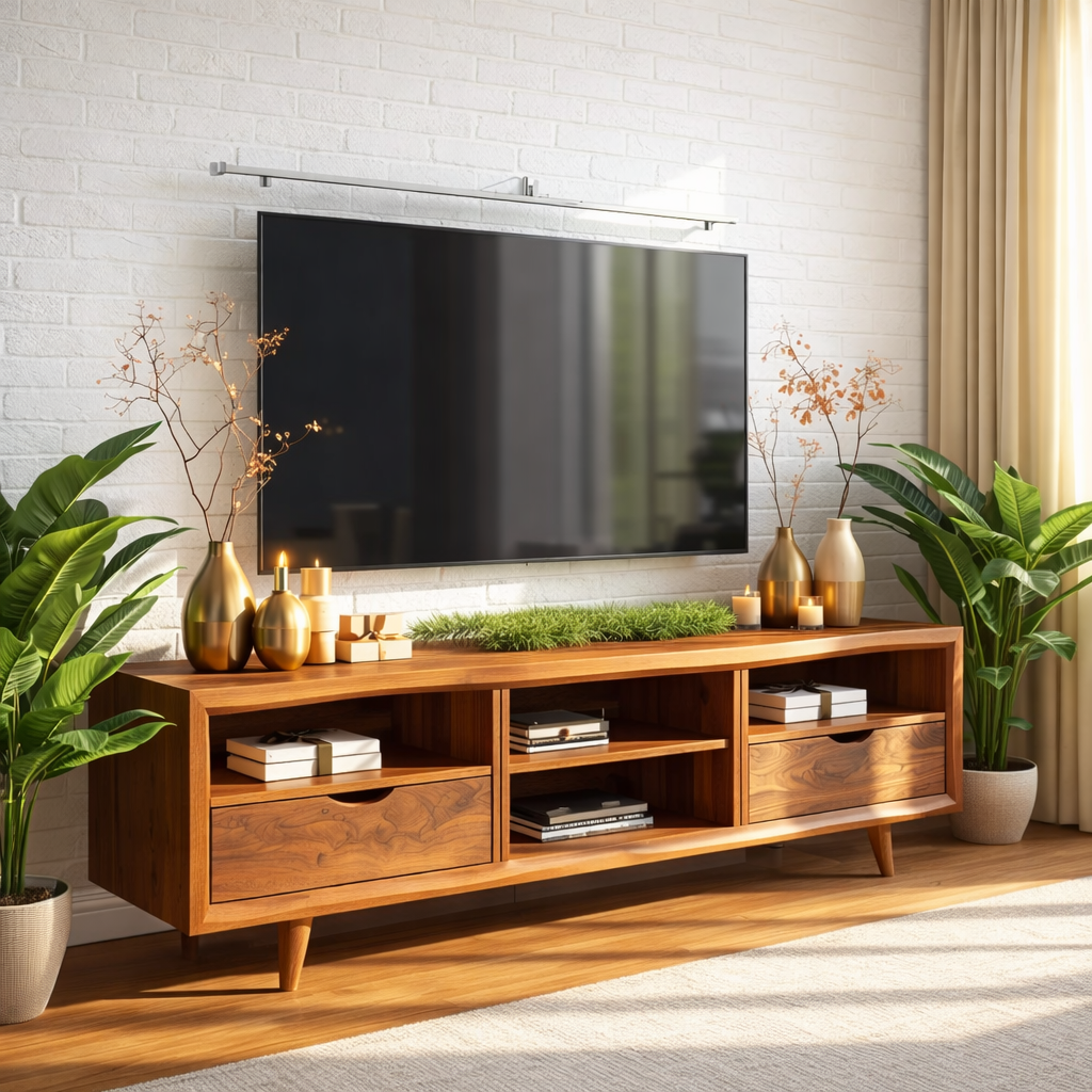 Mid Century TV Stand Solid Wood Media Console Modern Entertainment Center Cabinet Kitchnce