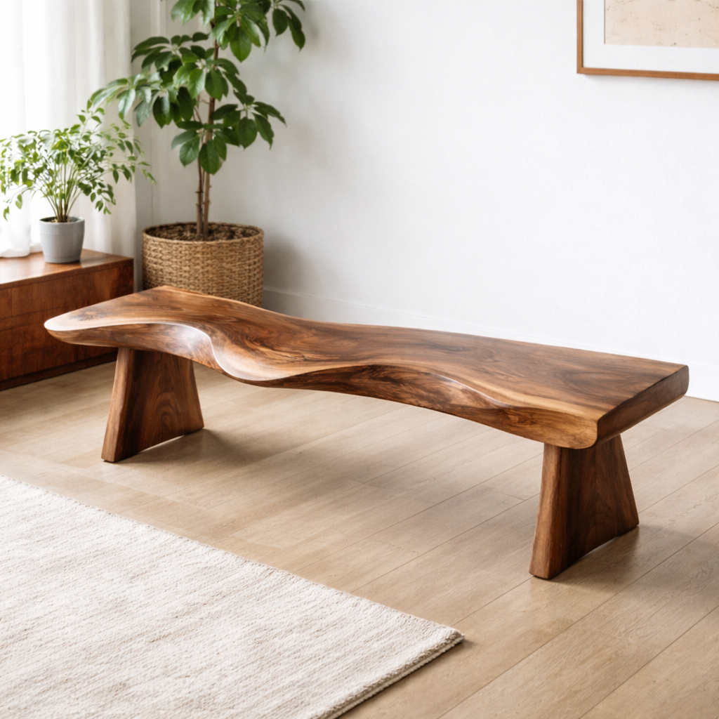 Live Edge Solid Wood Bench – Natural Wood Rustic Entryway Seating Bench Kitchnce