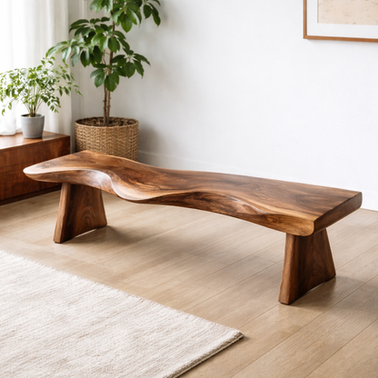 Live Edge Solid Wood Bench – Natural Wood Rustic Entryway Seating Bench Kitchnce