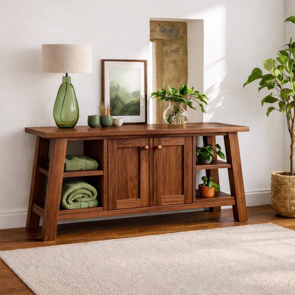 Modern Solid Wood Sideboard Cabinet, Farmhouse Buffet Storage Console with Shelves and Doors Kitchnce
