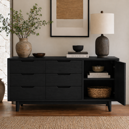 Solid Wood Sideboard Cabinet with Drawers & Door Storage – Modern Rustic Design