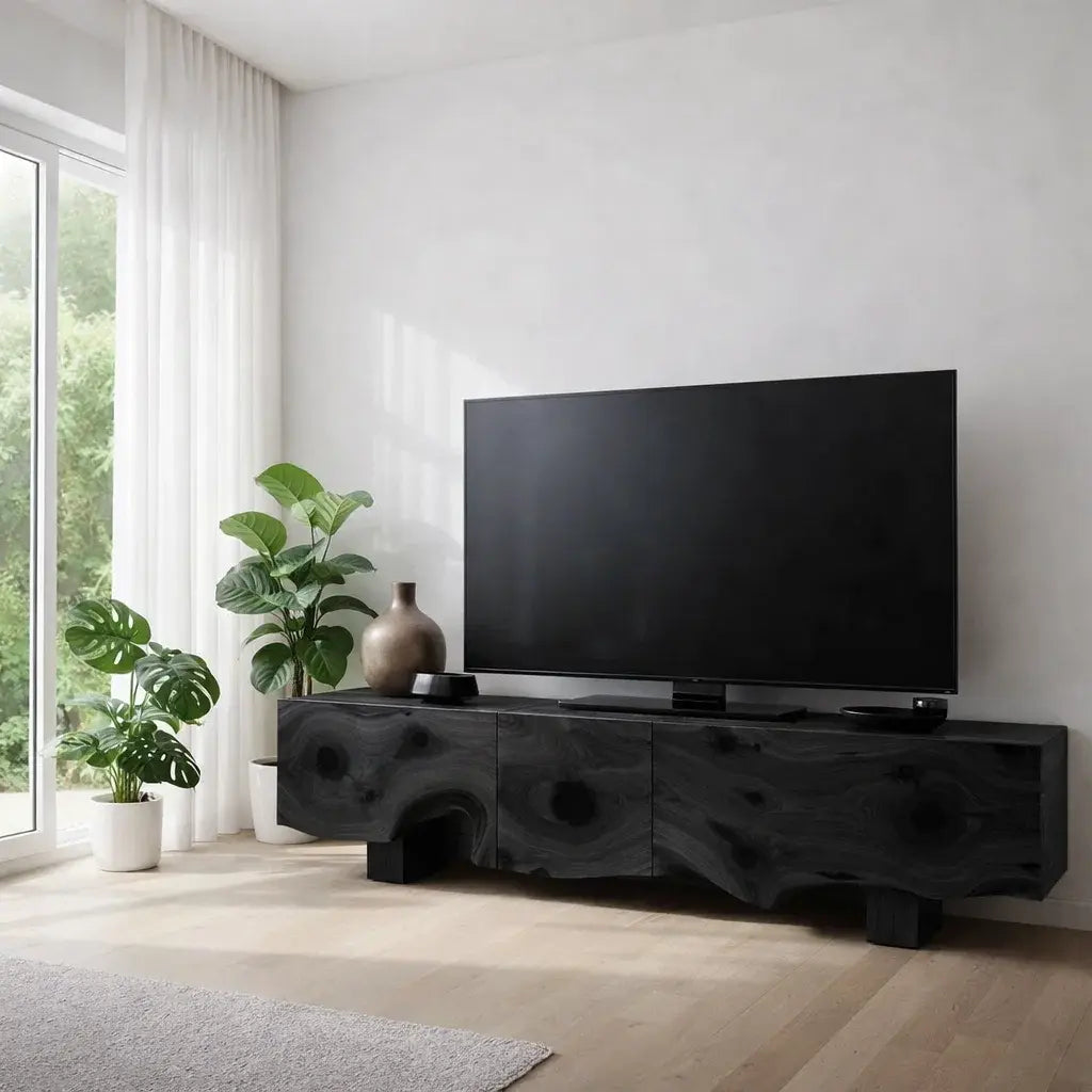 Solid Wood TV Cabinet with Live Edge – Natural Oak Media Console Kitchnce