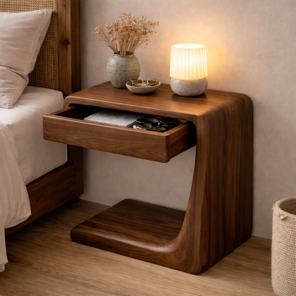 Solid Wood Nightstand with Drawer – Modern Bedside Table with Storage Shelf Kitchnce