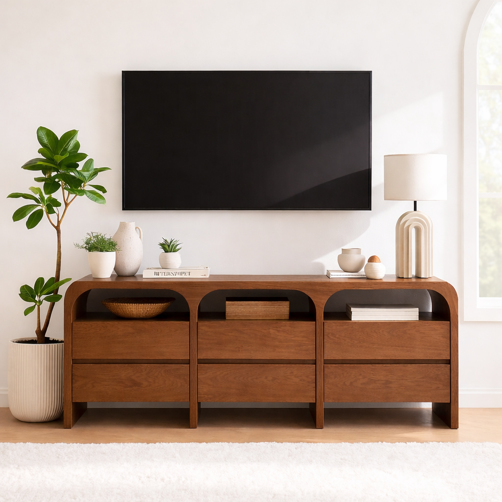 Modern Minimalist Wood TV Stand With Drawers Long Media Console Storage Cabinet Kitchnce