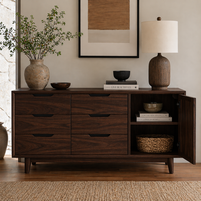 Solid Wood Sideboard Cabinet with Drawers & Door Storage – Modern Rustic Design