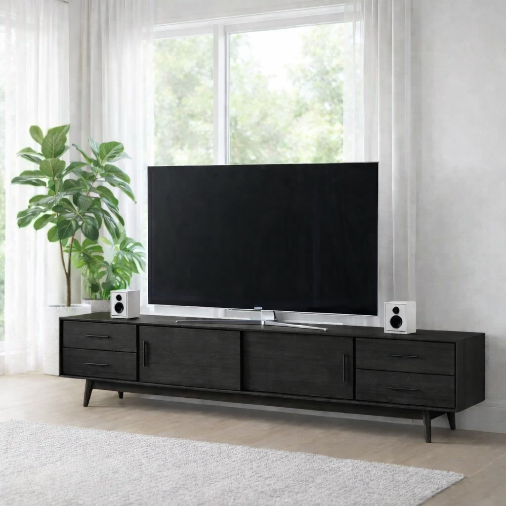 Mid Century Solid Wood TV Console with Drawers & Cabinets – Modern Media Stand