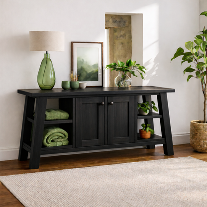 Modern Solid Wood Sideboard Cabinet, Farmhouse Buffet Storage Console with Shelves and Doors Kitchnce