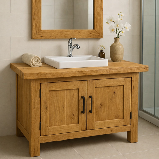 Rustic Wooden Bathroom Vanity with Square Sink and Storage Cabinets Kitchnce