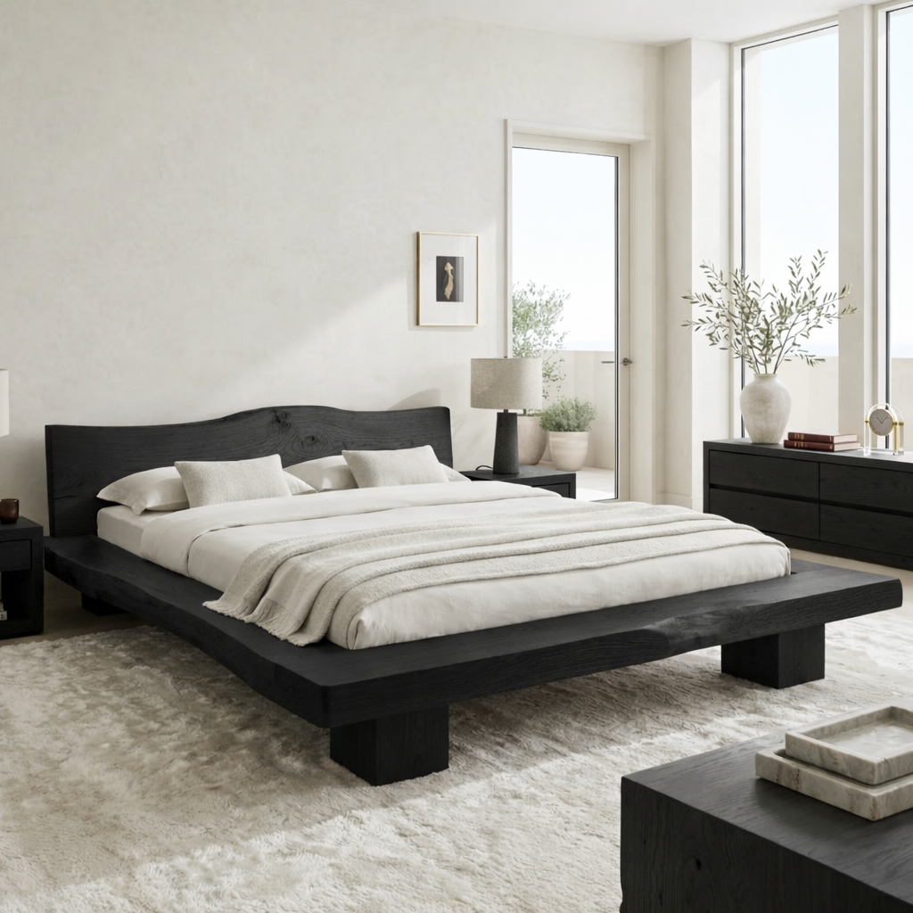 Organic Modern Platform Bed Frame, Minimalist Low Profile Bedroom Furniture Design