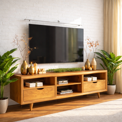 Mid Century TV Stand Solid Wood Media Console Modern Entertainment Center Cabinet Kitchnce