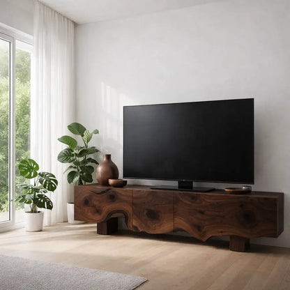 Solid Wood TV Cabinet with Live Edge – Natural Oak Media Console Kitchnce
