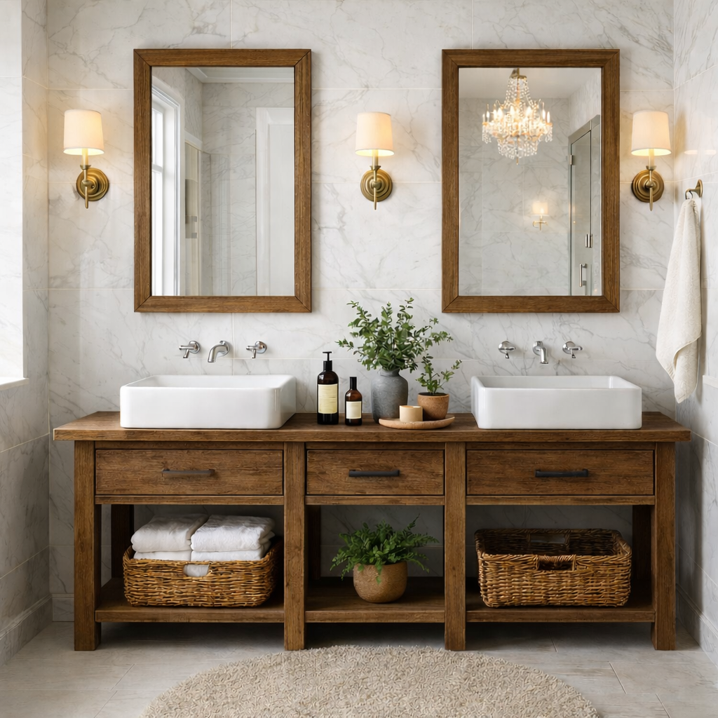 Modern Farmhouse Double Bathroom Vanity Cabinet Wood Vanity Base With Drawers Storage Kitchnce