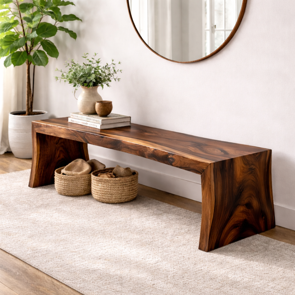 Live Edge Solid Wood Entryway Bench | Modern Organic Design with Natural Finish Kitchnce