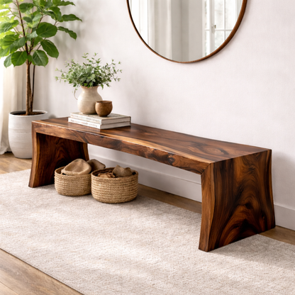 Live Edge Solid Wood Entryway Bench | Modern Organic Design with Natural Finish Kitchnce