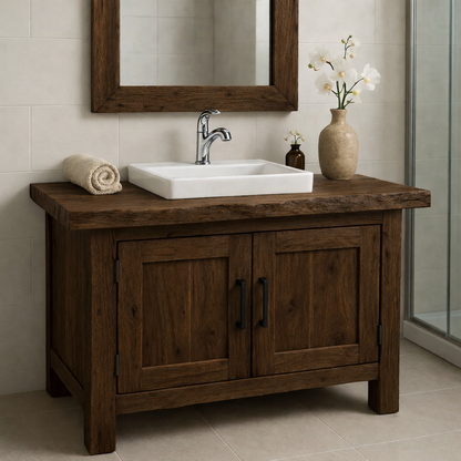 Rustic Wooden Bathroom Vanity with Square Sink and Storage Cabinets Kitchnce