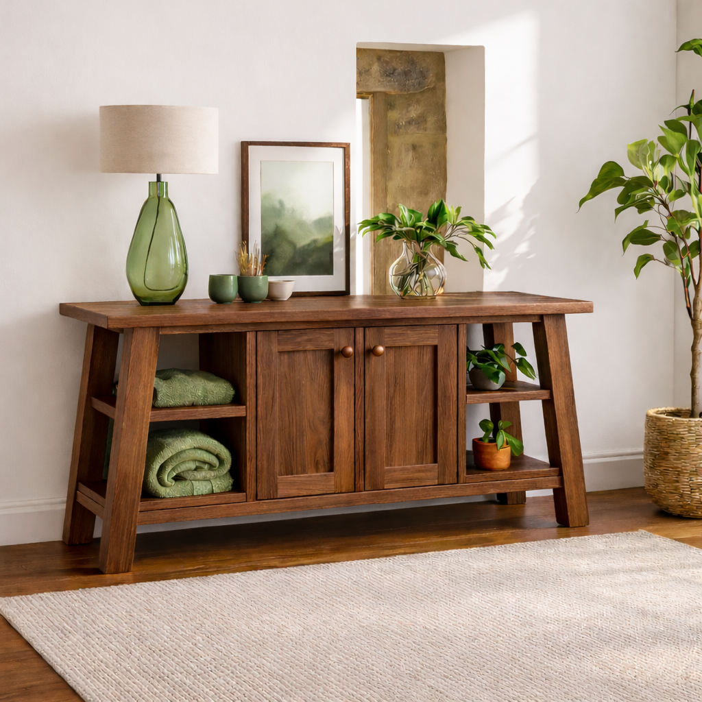 Modern Solid Wood Sideboard Cabinet, Farmhouse Buffet Storage Console with Shelves and Doors Kitchnce