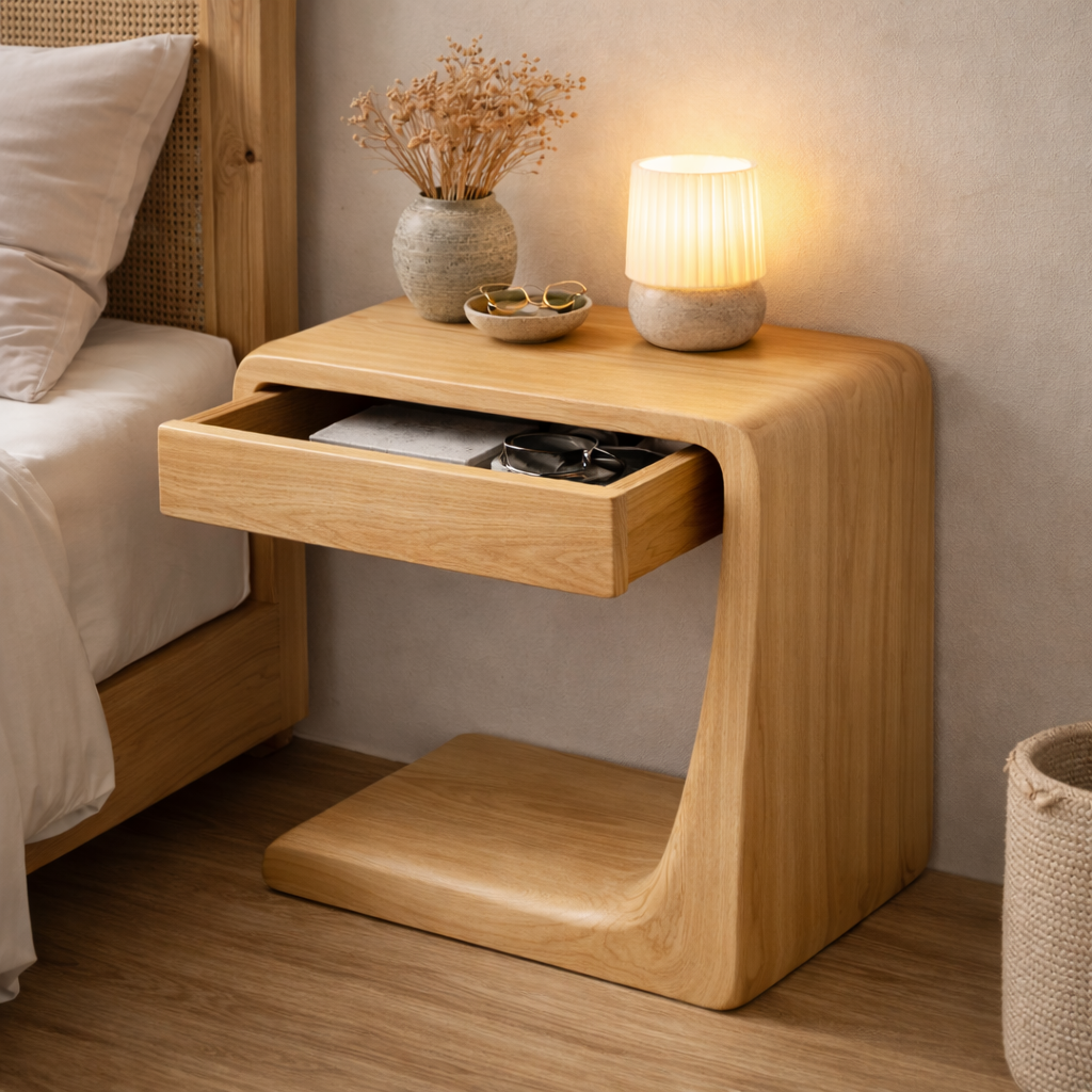 Solid Wood Nightstand with Drawer – Modern Bedside Table with Storage Shelf
