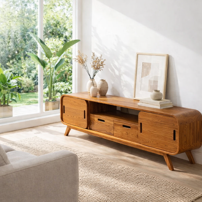 Mid Century Sideboard Cabinet with Sliding Doors and Storage