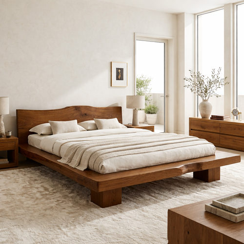 Organic Modern Platform Bed Frame, Minimalist Low Profile Bedroom Furniture Design