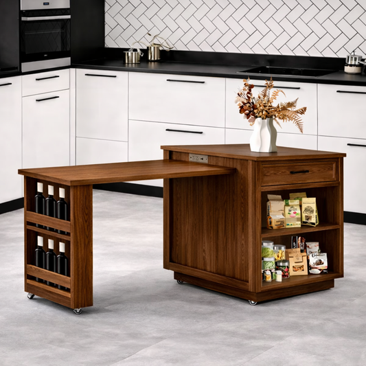 Rolling Kitchen Island with Extendable Table, Storage Cabinet, Modern Prep Station for Dining Space