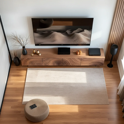 Solid Wood TV Stand Modern Walnut Media Console with Sculpted Wave Storage Cabinet