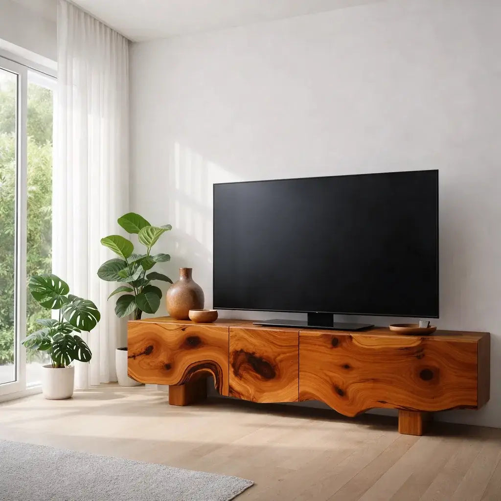 Solid Wood TV Cabinet with Live Edge – Natural Oak Media Console Kitchnce