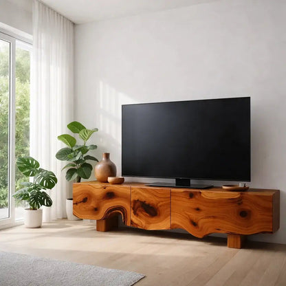 Solid Wood TV Cabinet with Live Edge – Natural Oak Media Console Kitchnce