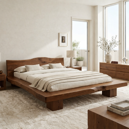 Organic Modern Platform Bed Frame, Minimalist Low Profile Bedroom Furniture Design
