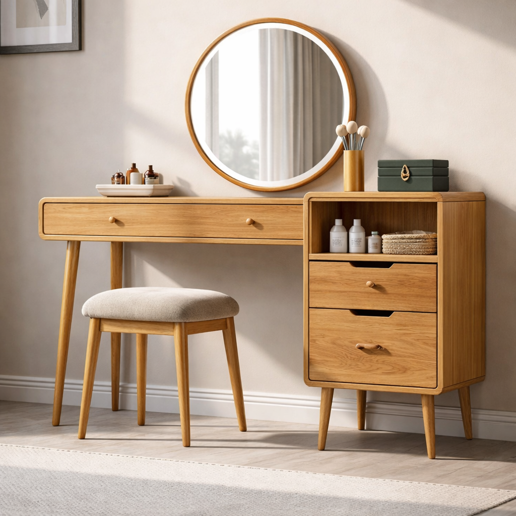 Handcrafted Solid Wood Makeup Vanity with Storage – Minimalist Modern Design