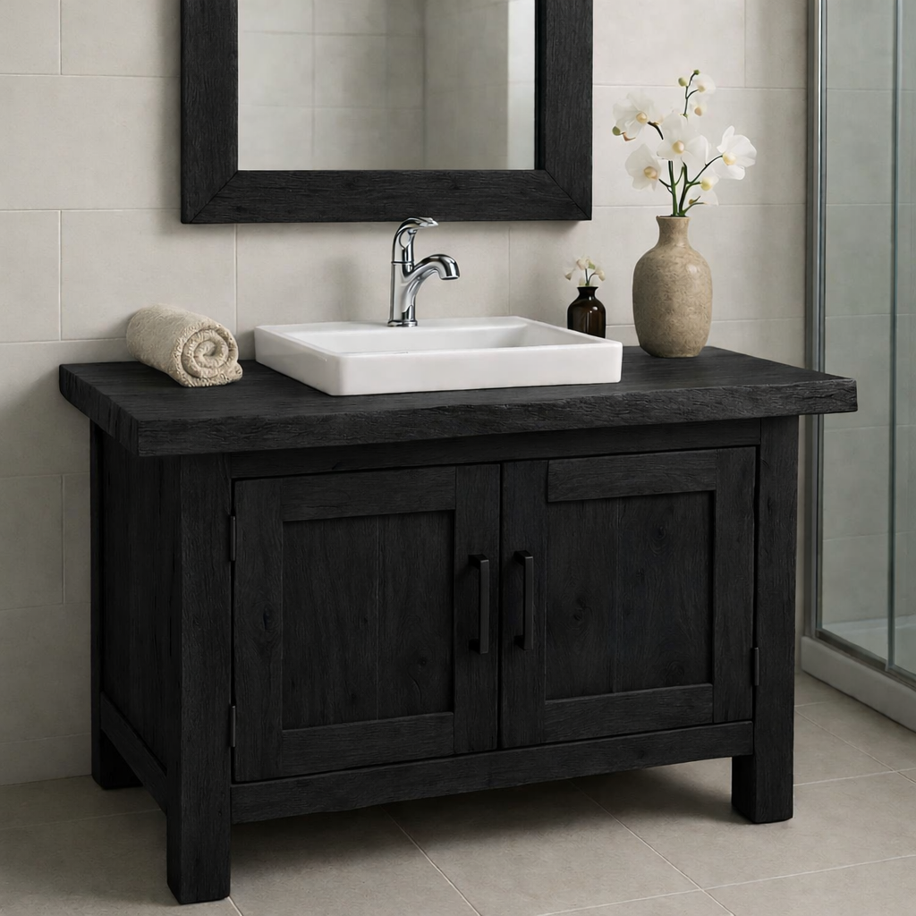 Rustic Wooden Bathroom Vanity with Square Sink and Storage Cabinets Kitchnce