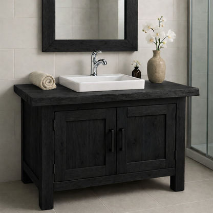 Rustic Wooden Bathroom Vanity with Square Sink and Storage Cabinets Kitchnce