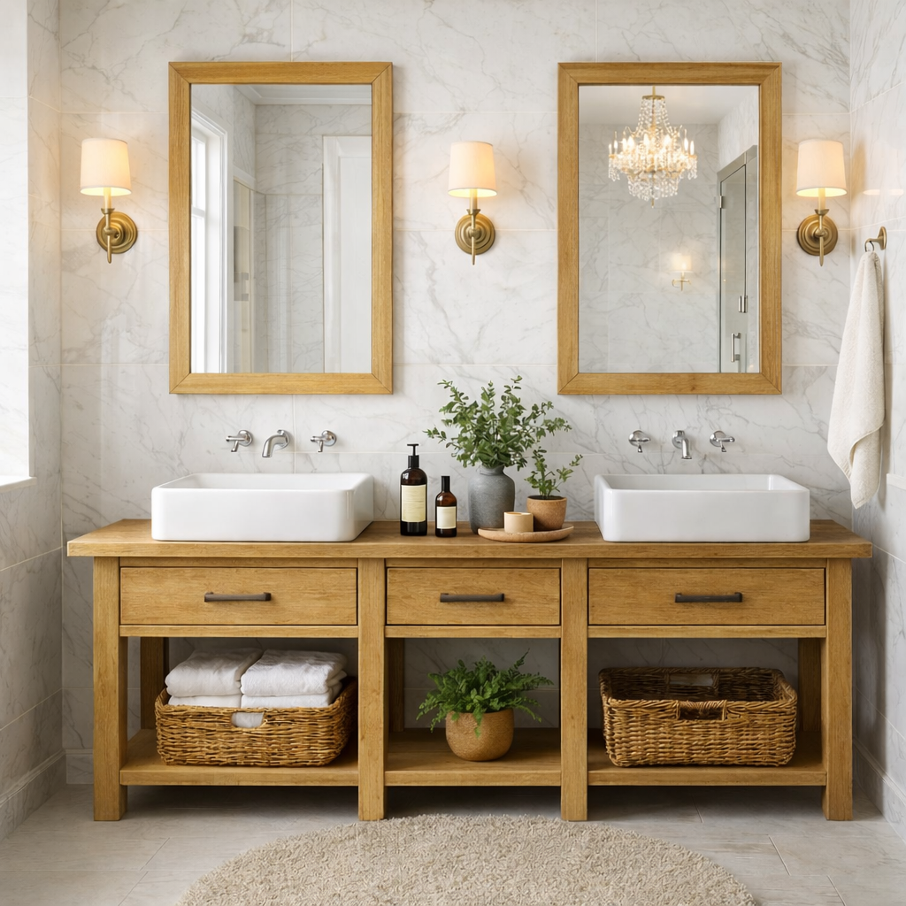 Modern Farmhouse Double Bathroom Vanity Cabinet Wood Vanity Base With Drawers Storage Kitchnce