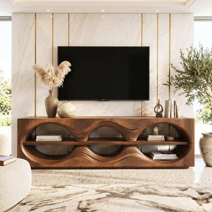 Sculptural Wave TV Console, Modern Entertainment Stand for Elegant Home Interiors