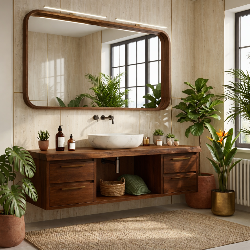 Floating Bathroom Vanity with Natural Wood Finish and Modern Design, Stylish Storage Solution Kitchnce