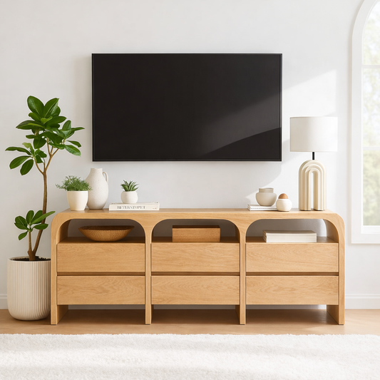 Modern Minimalist Wood TV Stand With Drawers Long Media Console Storage Cabinet Kitchnce