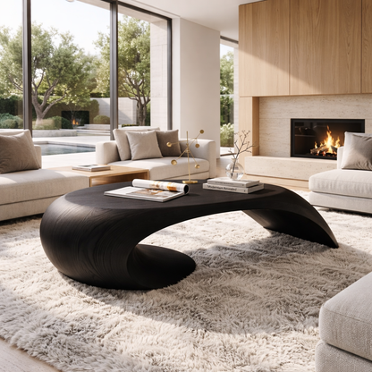 Modern Wooden Coffee Table with Sculptural Curved Design