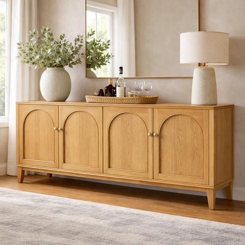 Solid Wood Console Cabinet with Arched Doors – Modern Storage Sideboard
