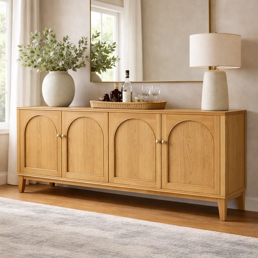 Solid Wood Console Cabinet with Arched Doors – Modern Storage Sideboard