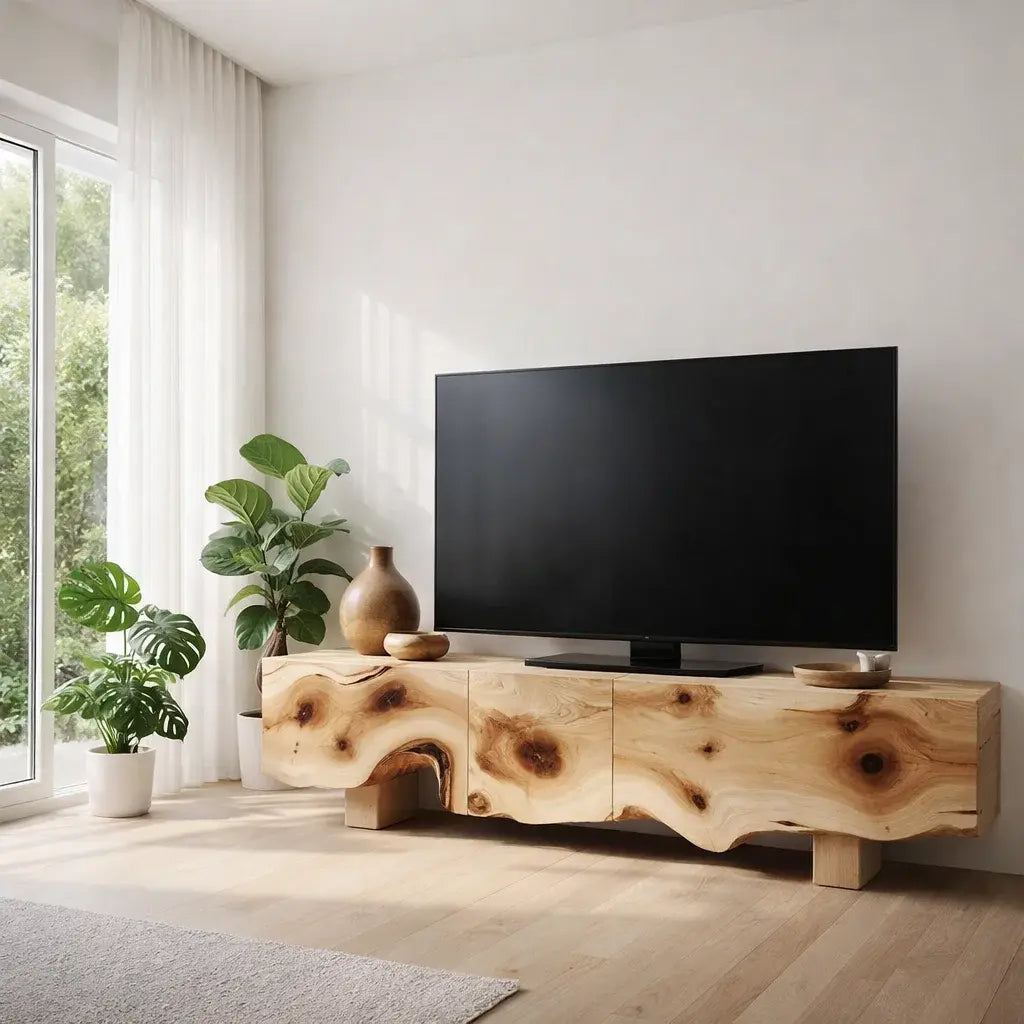 Solid Wood TV Cabinet with Live Edge – Natural Oak Media Console Kitchnce