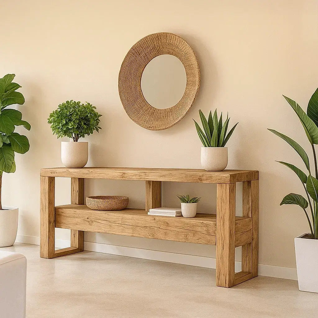 Handcrafted Solid Wood Console Table – Contemporary Organic Minimalism Kitchnce