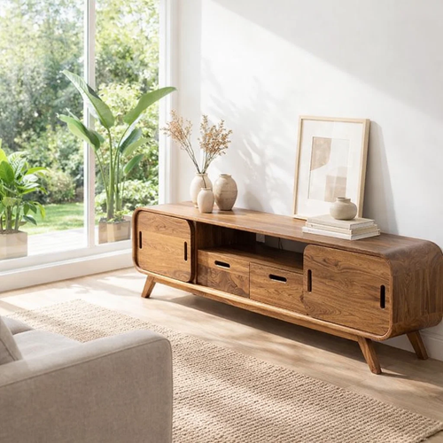 Mid Century Sideboard Cabinet with Sliding Doors and Storage