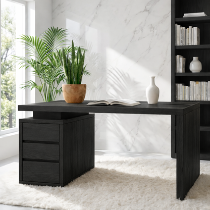 Modern Minimalist Office Desk with Drawer Storage Wooden Writing Computer Table