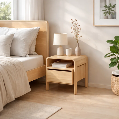 Solid Wood Nightstand with Drawer & Shelf – Modern Bedside Table