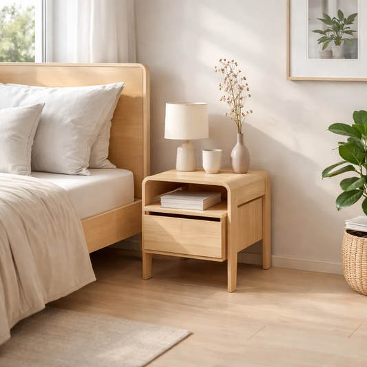 Solid Wood Nightstand with Drawer & Shelf – Modern Bedside Table