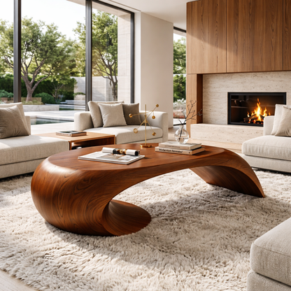 Modern Wooden Coffee Table with Sculptural Curved Design
