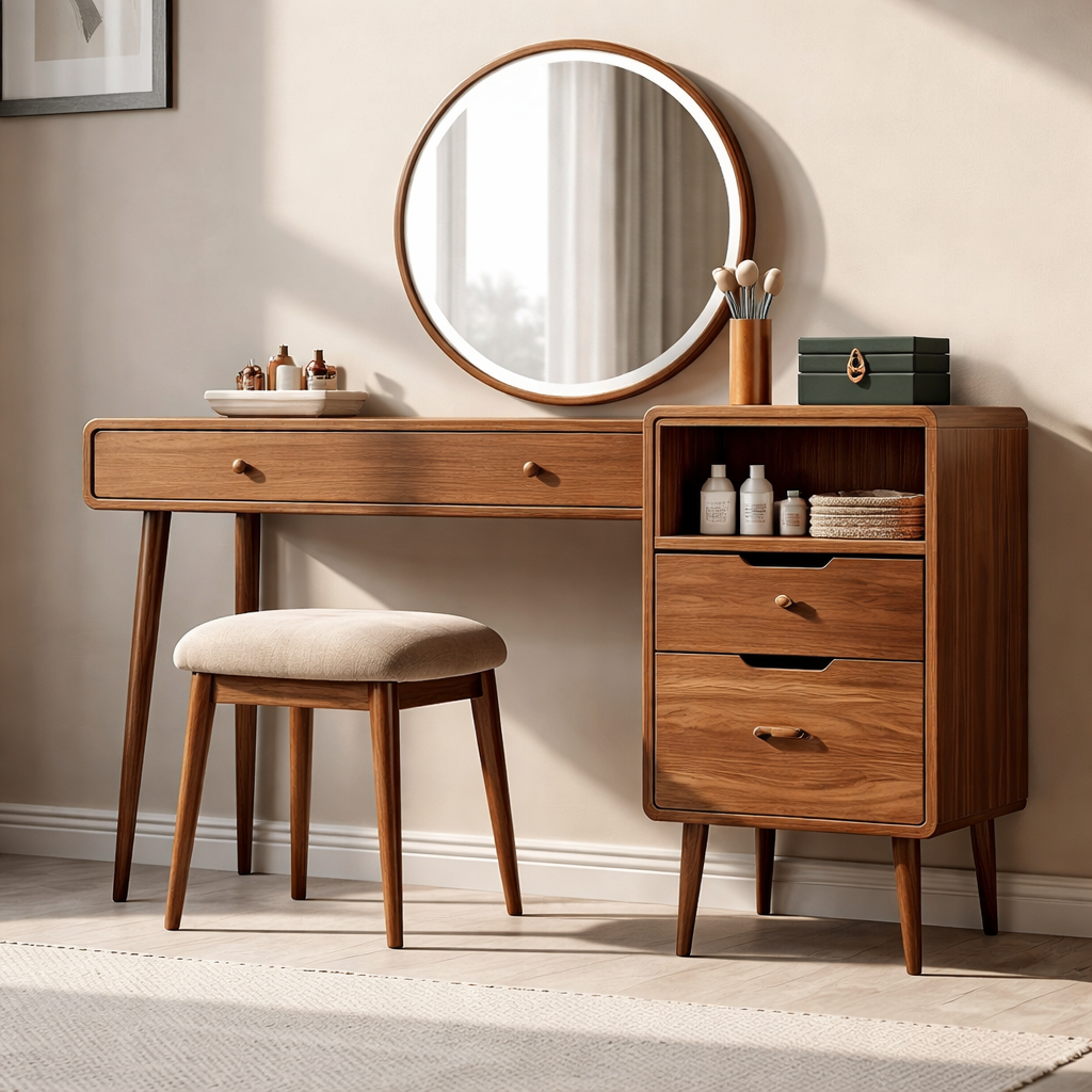 Handcrafted Solid Wood Makeup Vanity with Storage – Minimalist Modern Design