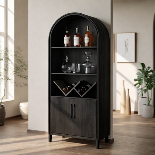 Modern Arched Wine Cabinet with Display Shelves and Built-In Bottle Organizer