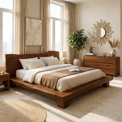 Organic Modern Platform Bed Frame, Rustic Minimalist Bedroom Furniture Statement