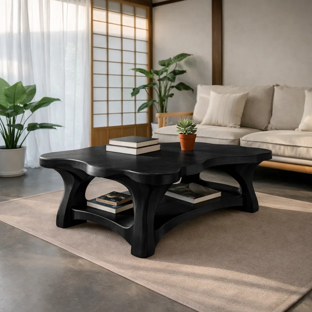 Solid Wood Coffee Table with Curved Edges – Organic Modern Design